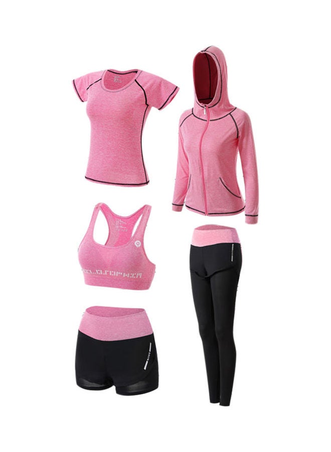 Generic 5-Piece Gym Running Sport Yoga Bra Shorts Pant Trousers Top Coat Tracksuit Pink  - Image 1