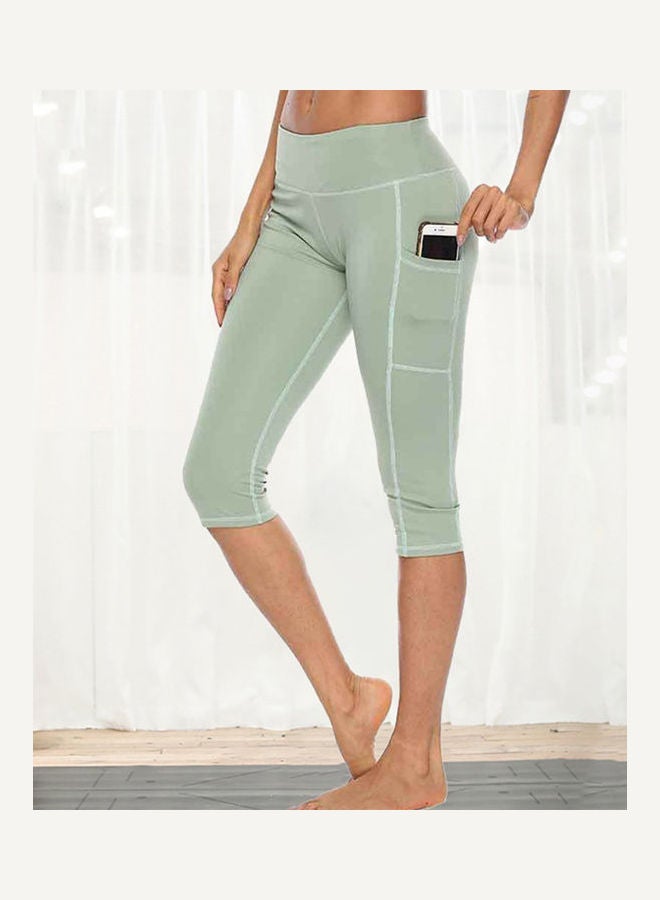 بنطال شورت سكيني مرن بخصر مرتفع بجيوب جانبية للركض واليوغا والرياضة أخضر - Image 5