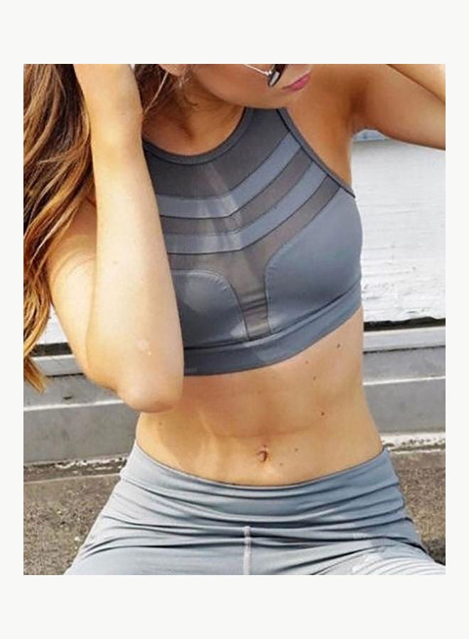 Workout Yoga Sport Breathable Stretch Sleeveless Vest Tank Top Grey  - Image 4