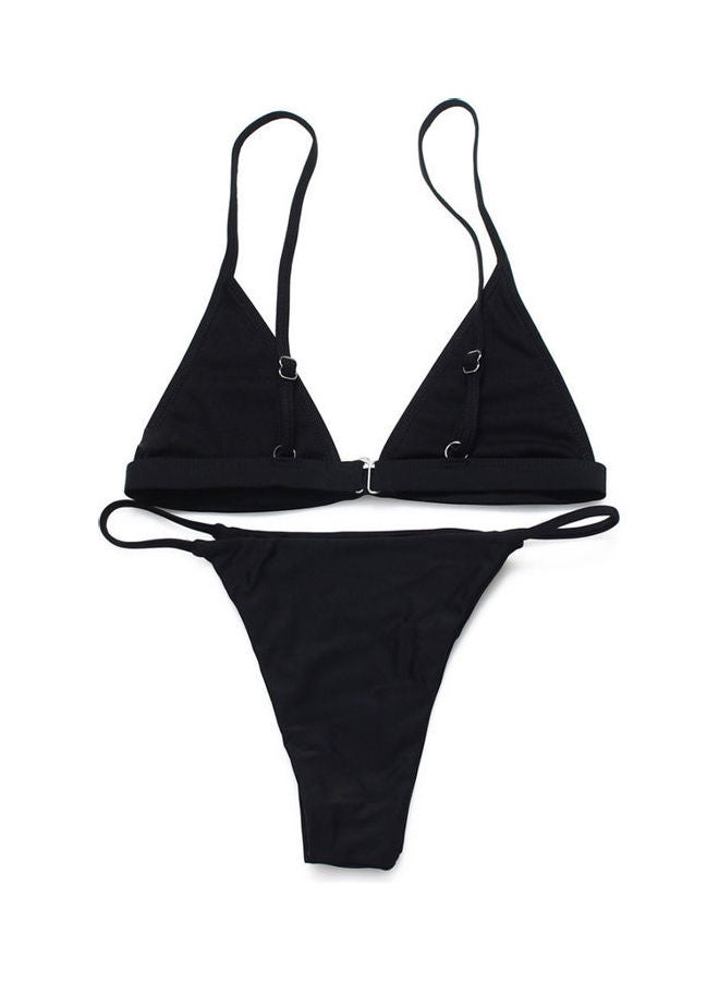2-Piece Bra Briefs Triangle Bikini Set Bandage Push-Up Swimsuit Black