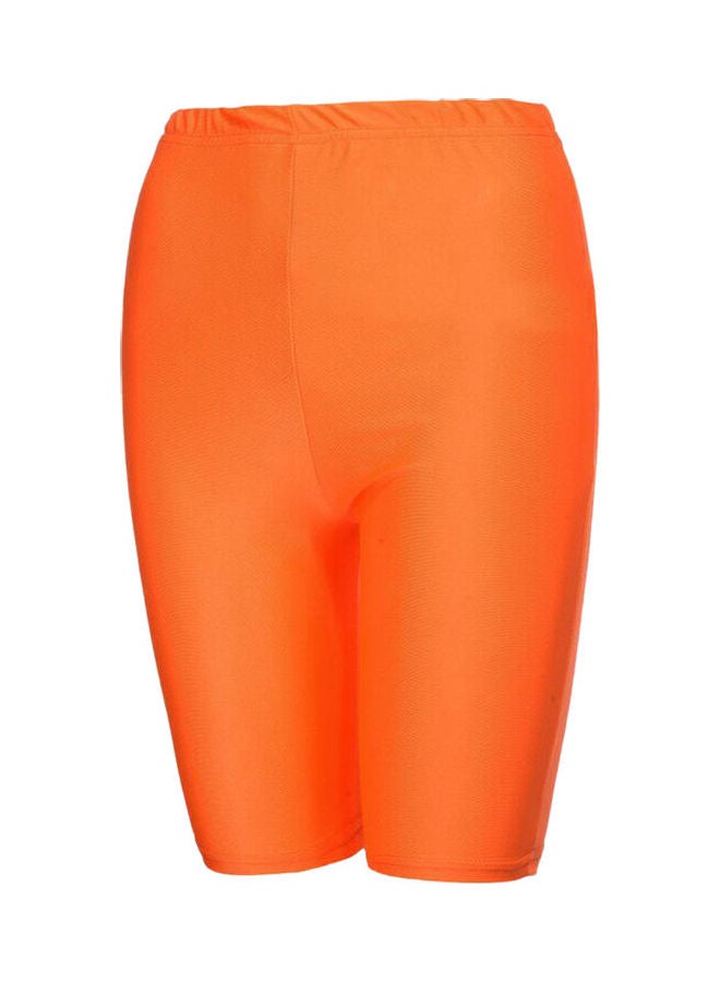 Elastic Polyester High Waist Tight Shorts Pants Leggings Orange - Image 1