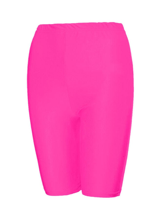 Elastic Polyester High Waist Tight Shorts Pants Leggings Rose Red - Image 1