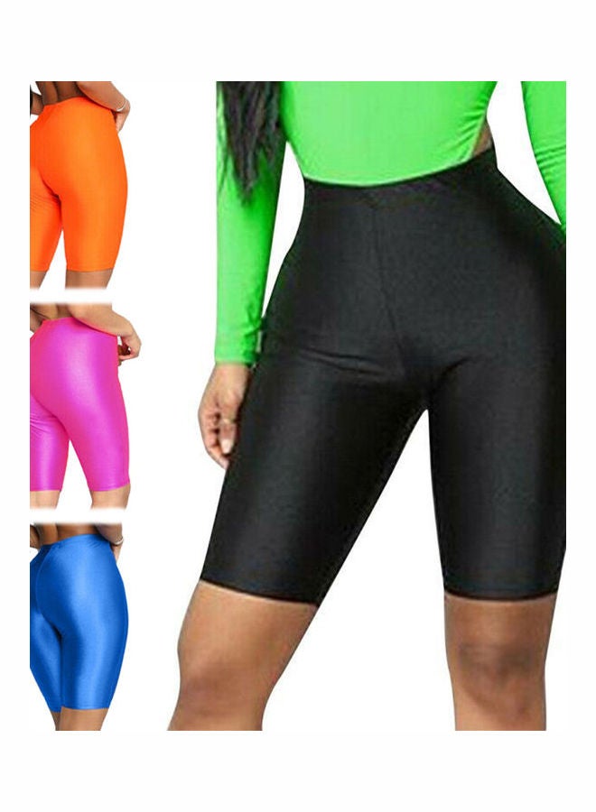 Elastic Polyester High Waist Tight Shorts Pants Leggings Rose Red - Image 2