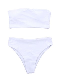 2-Piece Padded Tube Top High Waist Panties Bikini Swimwear White
