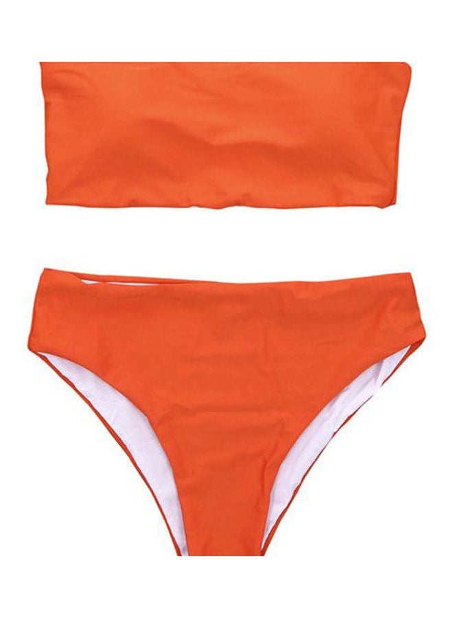 2-Piece Padded Tube Top High Waist Panties Bikini Swimwear Orange - Image 1