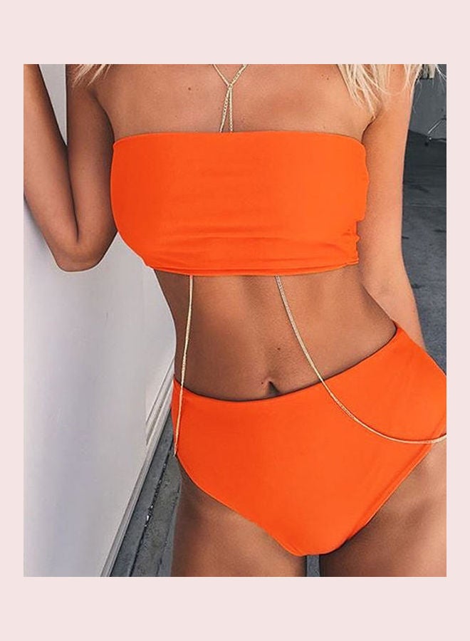 2-Piece Padded Tube Top High Waist Panties Bikini Swimwear Orange - Image 2