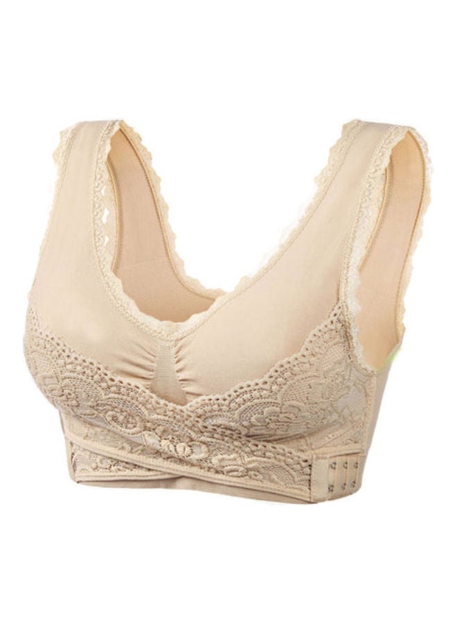 Sport Yoga Sleep Bra Side Support Padded Enhancer Underwear Beige - Image 1