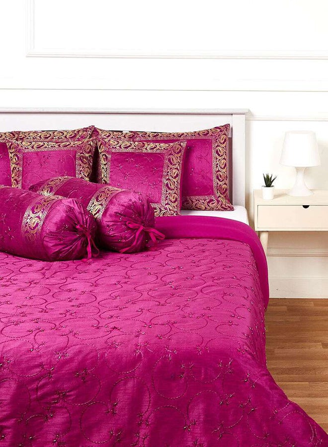 إيكراس طقم شراشف وأغطية سرير من 7 قطع فسكوز وردي - Image 1