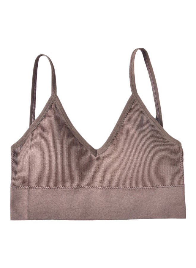 Elastic Yoga Padded Push Up Sport Bra Strappy Underwear Brown - Image 1