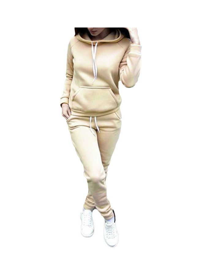 2-Piece Sports Tracksuit Long Sleeve Hoodies Sweatpants Set Khaki  - Image 1