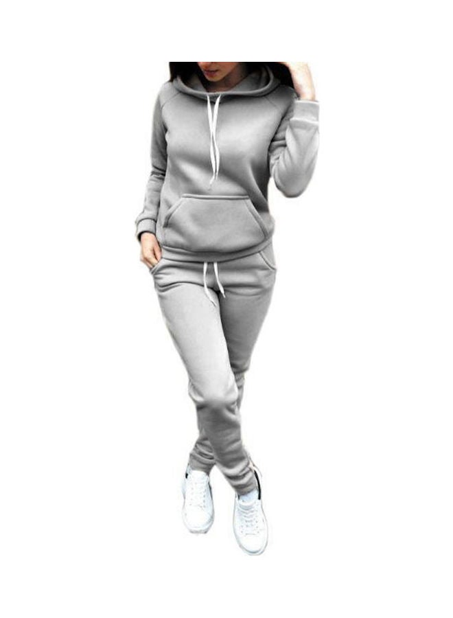 2-Piece Sports Tracksuit Long Sleeve Hoodies Sweatpants Set Light Gray  - Image 1