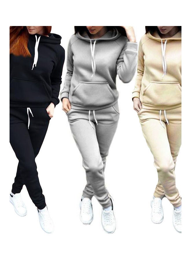 2-Piece Sports Tracksuit Long Sleeve Hoodies Sweatpants Set Light Gray  - Image 2