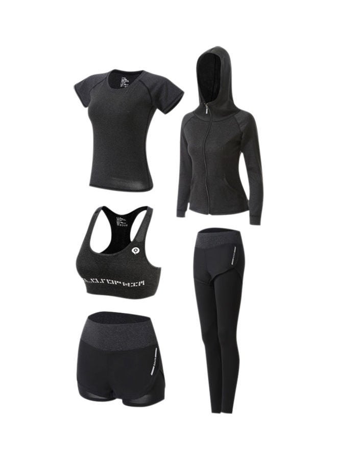 Generic 5-Piece Gym Running Sport Yoga Bra Shorts Pant Trousers Top Coat Tracksuit Grey  - Image 1