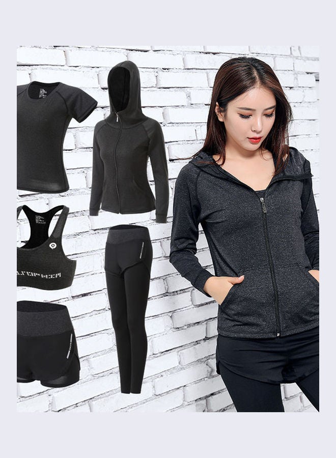 Generic 5-Piece Gym Running Sport Yoga Bra Shorts Pant Trousers Top Coat Tracksuit Grey  - Image 3