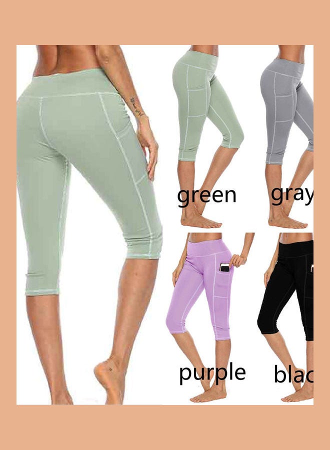 بنطال شورت سكيني مرن بخصر مرتفع بجيوب جانبية للركض واليوغا والرياضة رمادي - Image 3