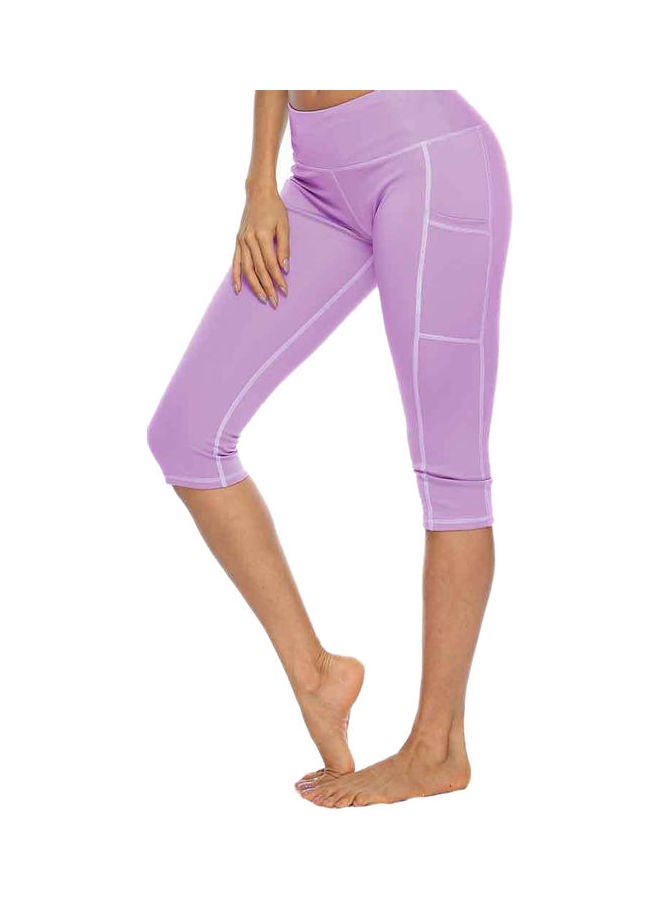 Side Pockets High Waist Elastic Yoga Sport Running Skinny Shorts Pants Purple - Image 1