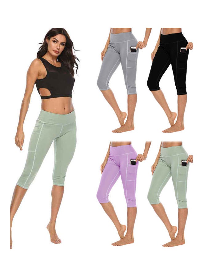 Side Pockets High Waist Elastic Yoga Sport Running Skinny Shorts Pants Purple - Image 3