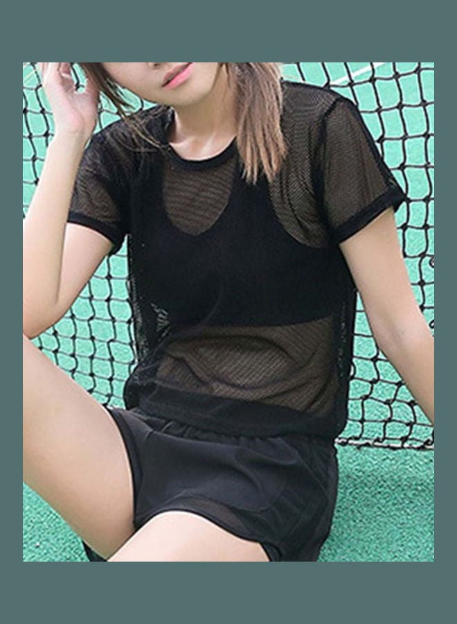 Breathable Mesh Yoga Tops Short Sleeves Running Sport Fitness T-Shirt Black  - Image 3