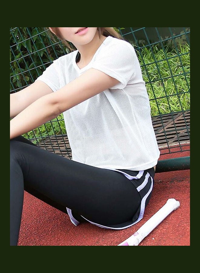 Breathable Mesh Yoga Tops Short Sleeves Running Sport Fitness T-Shirt White  - Image 3