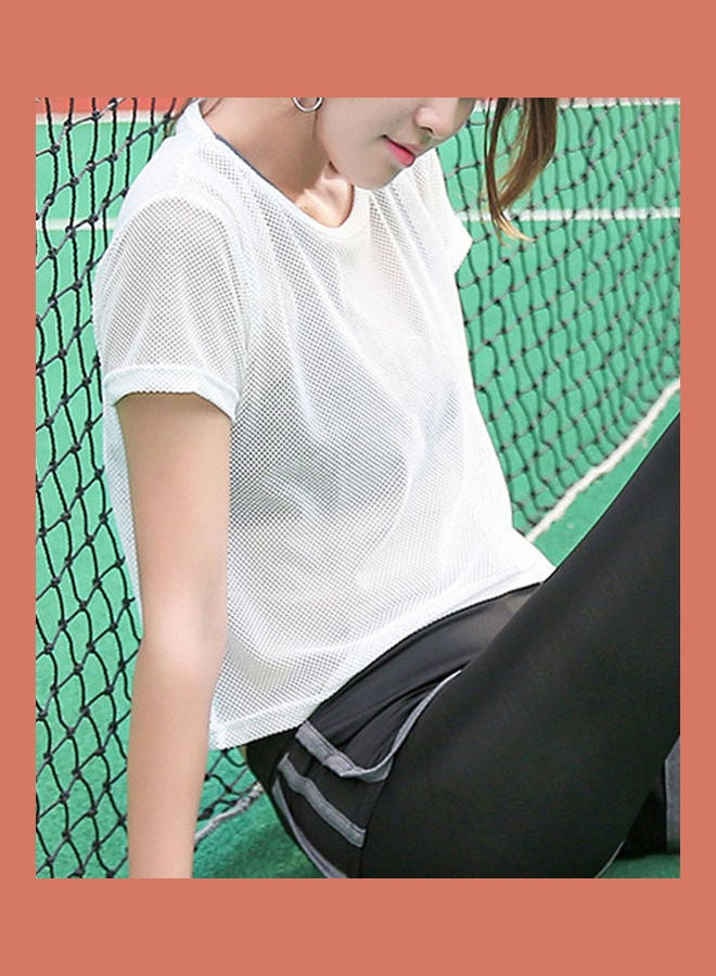 Breathable Mesh Yoga Tops Short Sleeves Running Sport Fitness T-Shirt White  - Image 4