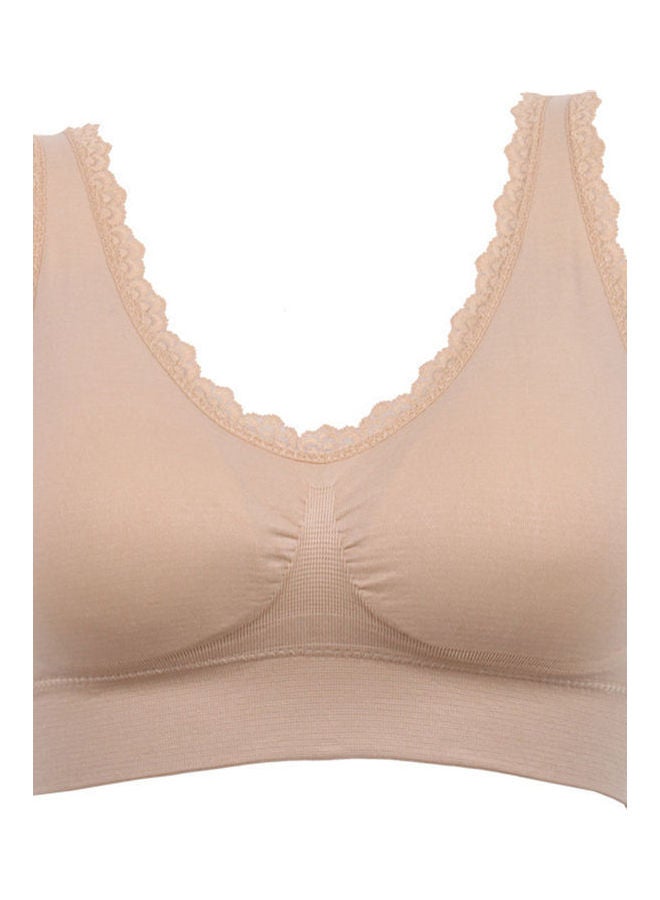 Breathable Lace Padded Wireless Sport Yoga Push-up Bra Vest Underwear Beige  - Image 1