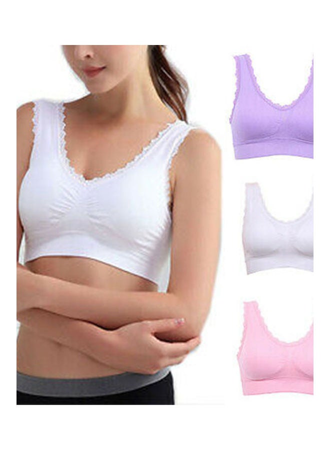 حمالة صدر رياضية لاسلكية ومبطنة برباط وجيدة التهوية لممارسة اليوجا أبيض - Image 2