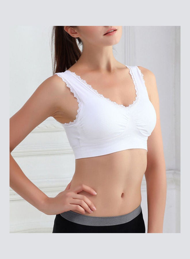 حمالة صدر رياضية لاسلكية ومبطنة برباط وجيدة التهوية لممارسة اليوجا أبيض - Image 5