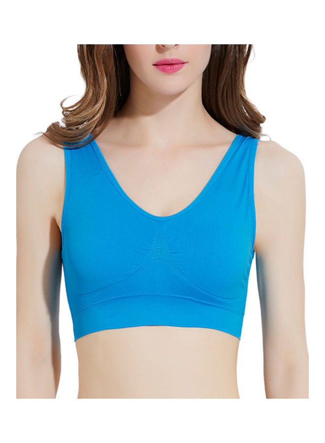 Padded Wireless Sport Yoga Sleep Bra Cropped Vest Blue - Image 1