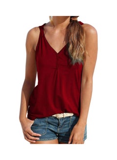 Buttons V Neck Twist Sleeveless Tank Top Vest Red