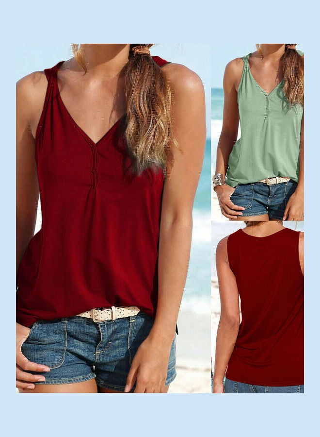 Generic - Buttons V Neck Twist Sleeveless Tank Top Vest Red - Image 1