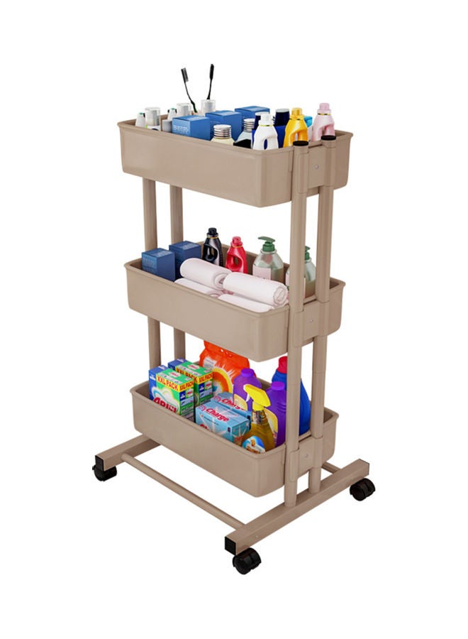 3 Tier Rolling Storage Utility Cart on Wheels Beige 43x19.5x31.5cm  - Image 1