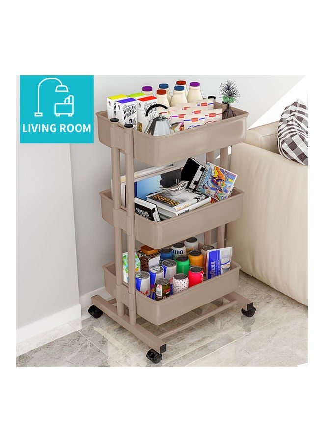 3 Tier Rolling Storage Utility Cart on Wheels Beige 43x19.5x31.5cm  - Image 3