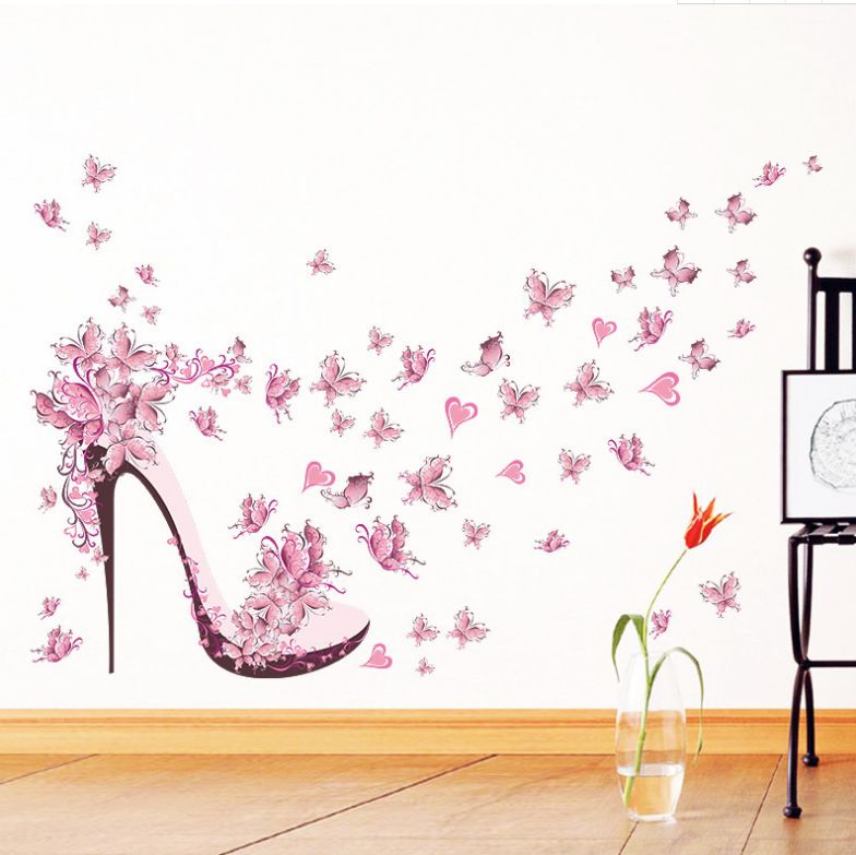 فاست برينت ملصق جداري بتصميم ثلاثي الأبعاد على شكل فراشات وبكعب عال مناسب لغرفة الأميرات وردي 60x45سم - Image 3