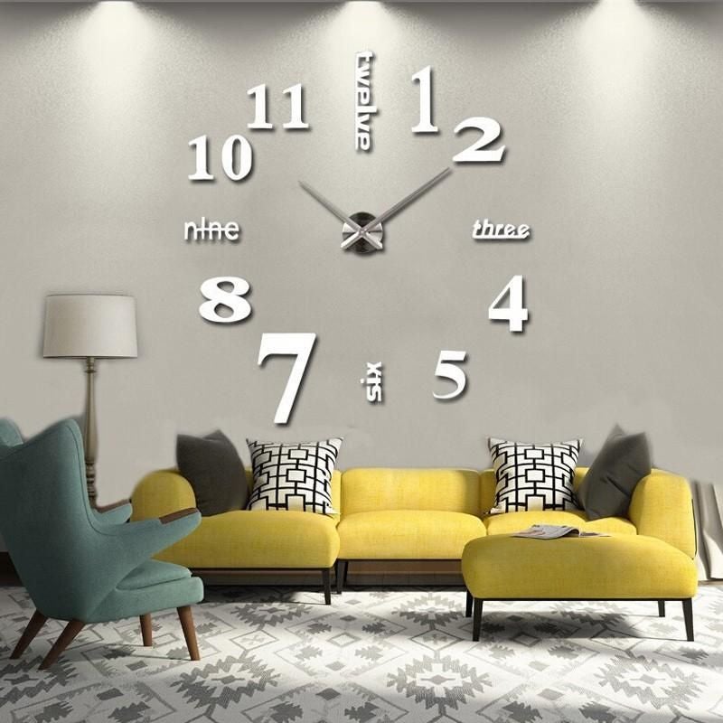 Fast Print Large Diy Quartz 3d Wall Clock Acrylic Sticker Silver 10x50cm - Image 3