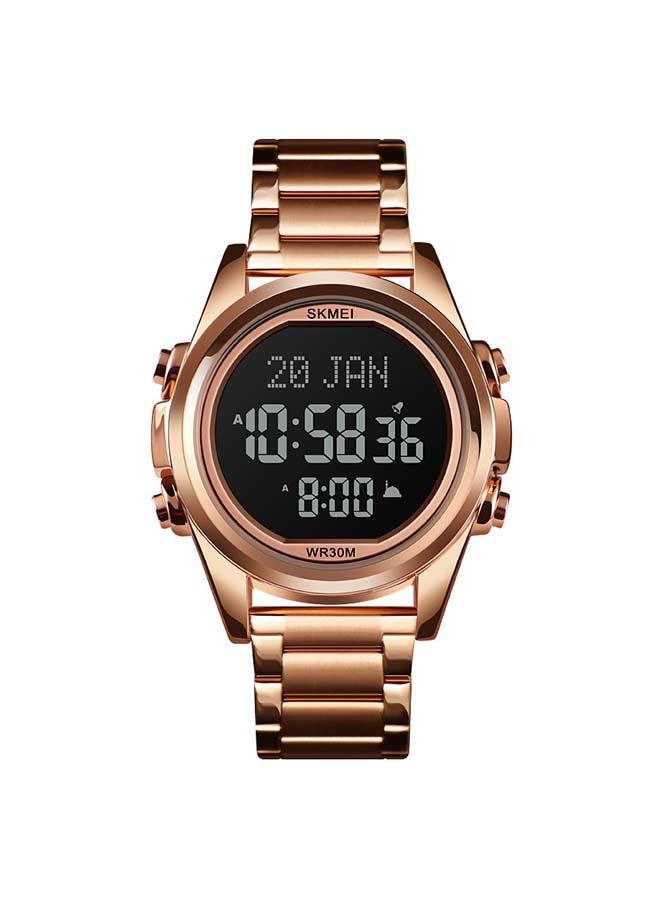 SKMEI Men's 1667 Stainless Steel Back Digital Alfajr Azan Prayer Wrist Watch - Image 1