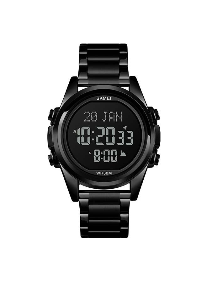 SKMEI Men's 1667 Stainless Steel Back Digital Alfajr Azan Prayer Wrist Watch - 44 mm - Black - Image 1