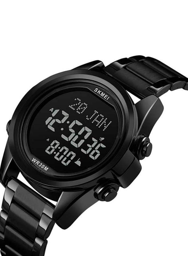 SKMEI Men's 1667 Stainless Steel Back Digital Alfajr Azan Prayer Wrist Watch - 44 mm - Black - Image 2