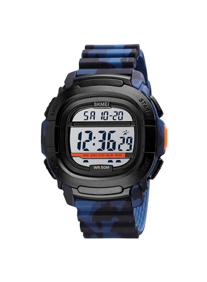 SKMEI Men's 1657 Sport LED Silicone Strap Back Light Chronograph Wristwatch - 49 mm - Blue Camouflage - Image 1