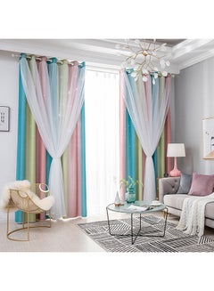 ماركة غير محددة ستارة تعتيم بطبقة مزدوجة، بطبعة نجوم. متعدد الألوان 134x270سم  - Image 5