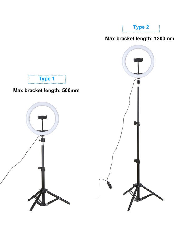 DC5V 7W LED Light Round Selfie Camera Lamp with Telescopic Tripod USB Powered Operated multicolour 37.00 x 6.00 x 35.00centimeter