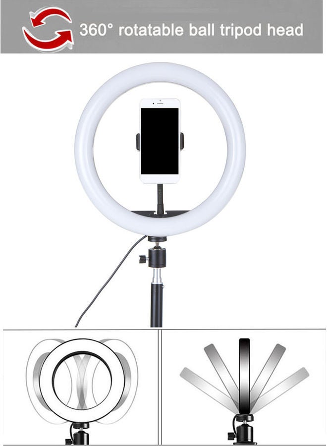 DC5V 7W LED Light Round Selfie Camera Lamp with Telescopic Tripod USB Powered Operated multicolour 37.00 x 6.00 x 35.00centimeter