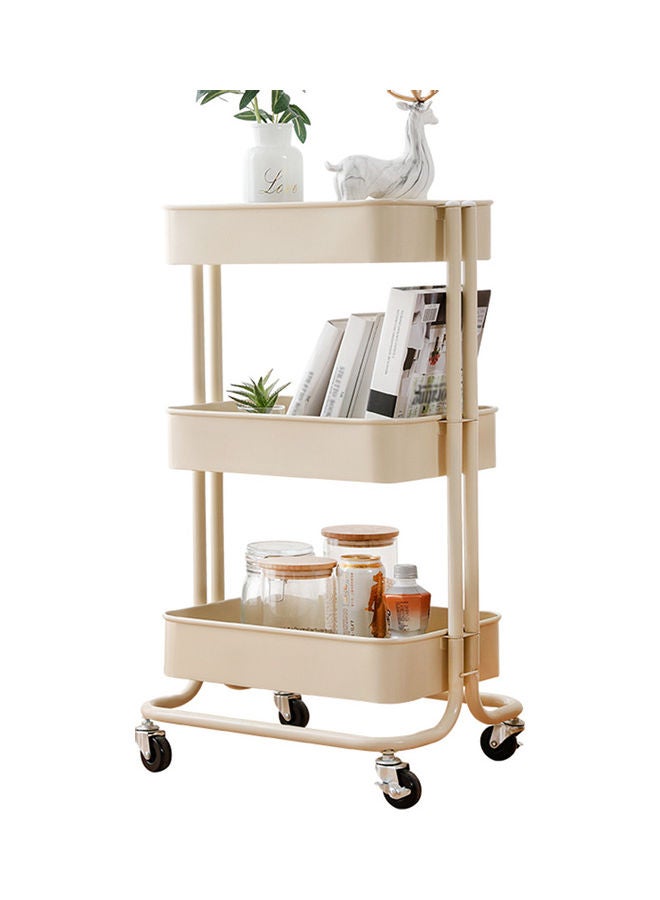 3-Tier Metal Utility Cart On Wheels Rolling Storage Beige  - Image 1