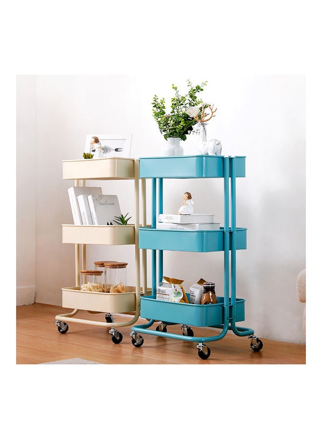 3-Tier Metal Utility Cart On Wheels Rolling Storage Beige  - Image 2