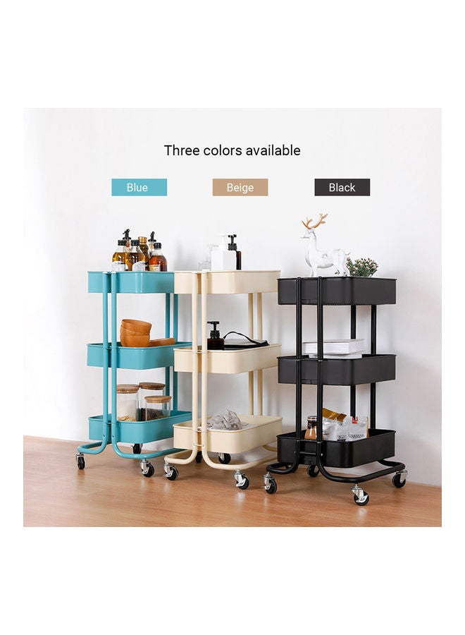 3-Tier Metal Utility Cart On Wheels Rolling Storage Beige  - Image 3