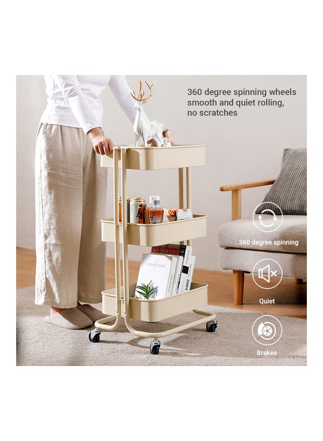3-Tier Metal Utility Cart On Wheels Rolling Storage Beige  - Image 4
