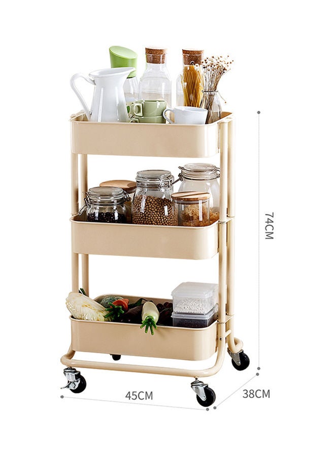 3-Tier Metal Utility Cart On Wheels Rolling Storage Beige  - Image 5