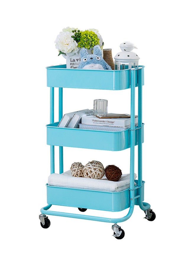 Moveable Organizer Cart Mobile Storage Shelves Basket Blue 