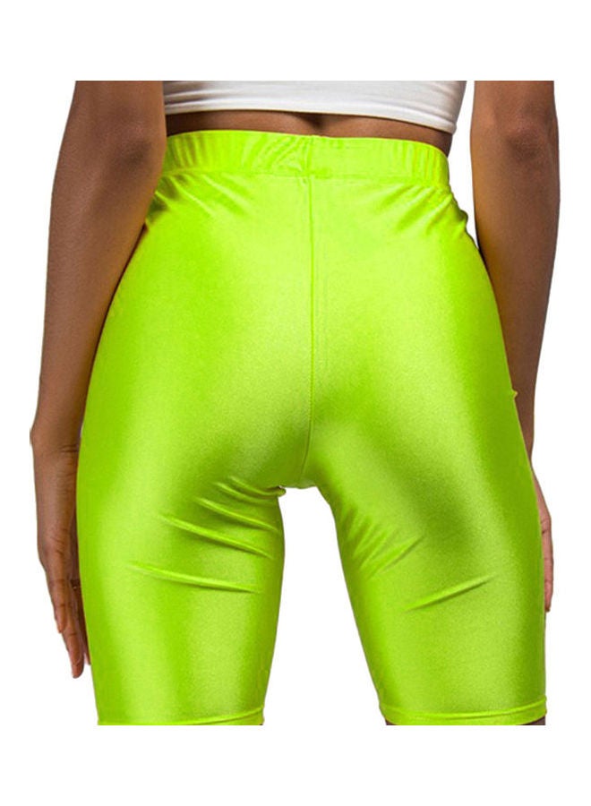 سروال صيفي مطاطي بخصر مرتفع لركوب الدراجات أخضر فلوري