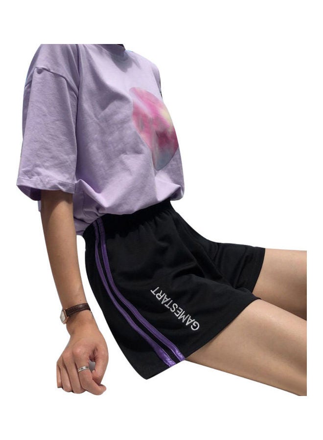 Summer Striped Letter Embroidery Shorts Women Elastic Waist Jogger Sweatpants Multicolour  - Image 1