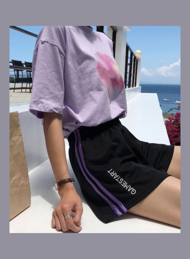 Summer Striped Letter Embroidery Shorts Women Elastic Waist Jogger Sweatpants Multicolour  - Image 2
